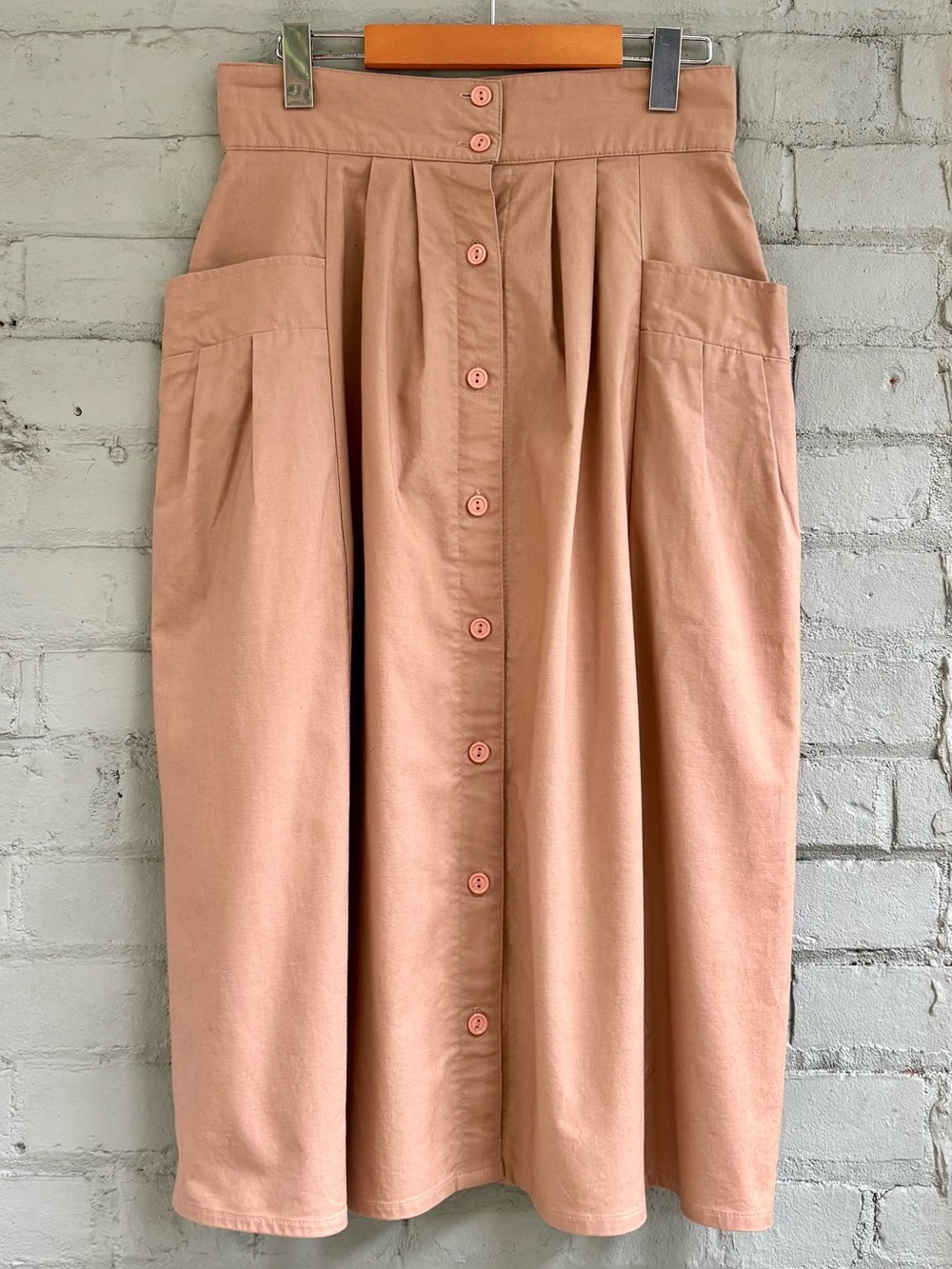Vintage Beige Button-Front Midi Skirt - Picture 6 of 8
